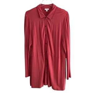 J.Jill Womens Long Sleeve Tunic Blouse Button Front Coral Pink XL